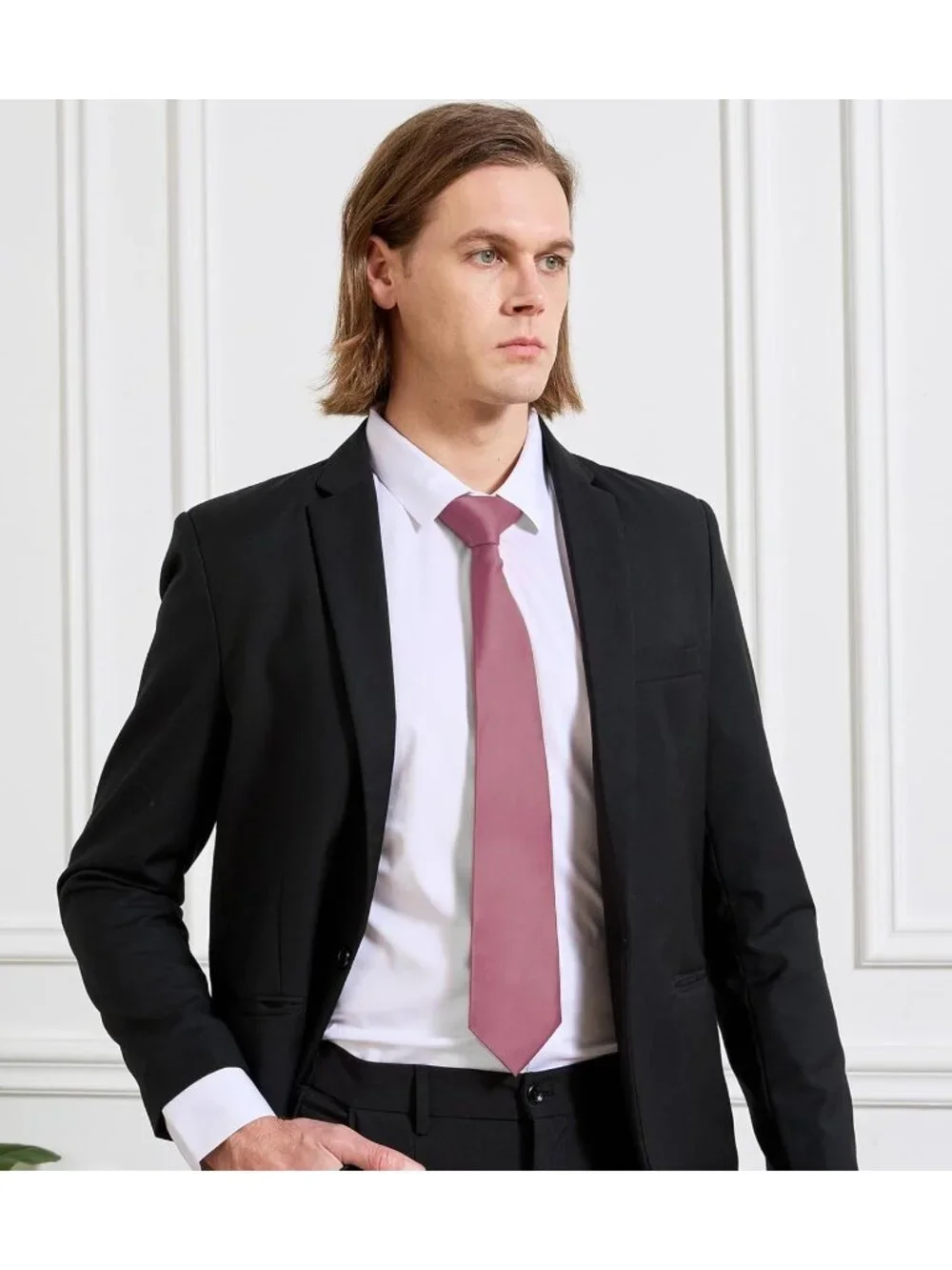 Men Dusty Rose Solid Microfiber Plain Formal Silk Necktie For Business Dress Tie